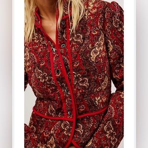 Free People - Black and Cherry Red Zoey Jacket Quilted - sz XS